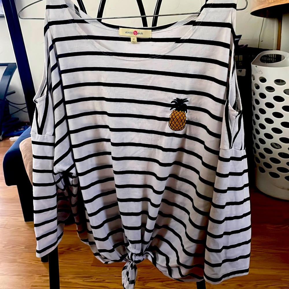 Black and white striped shirt.